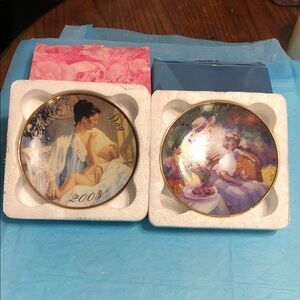 Avon Decorative Collector Plates - Pink, Blue, Gold Accents